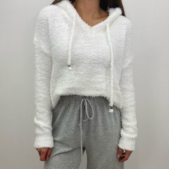NWT White Fuzzy Hoodie Pullover - Picture 1 of 6